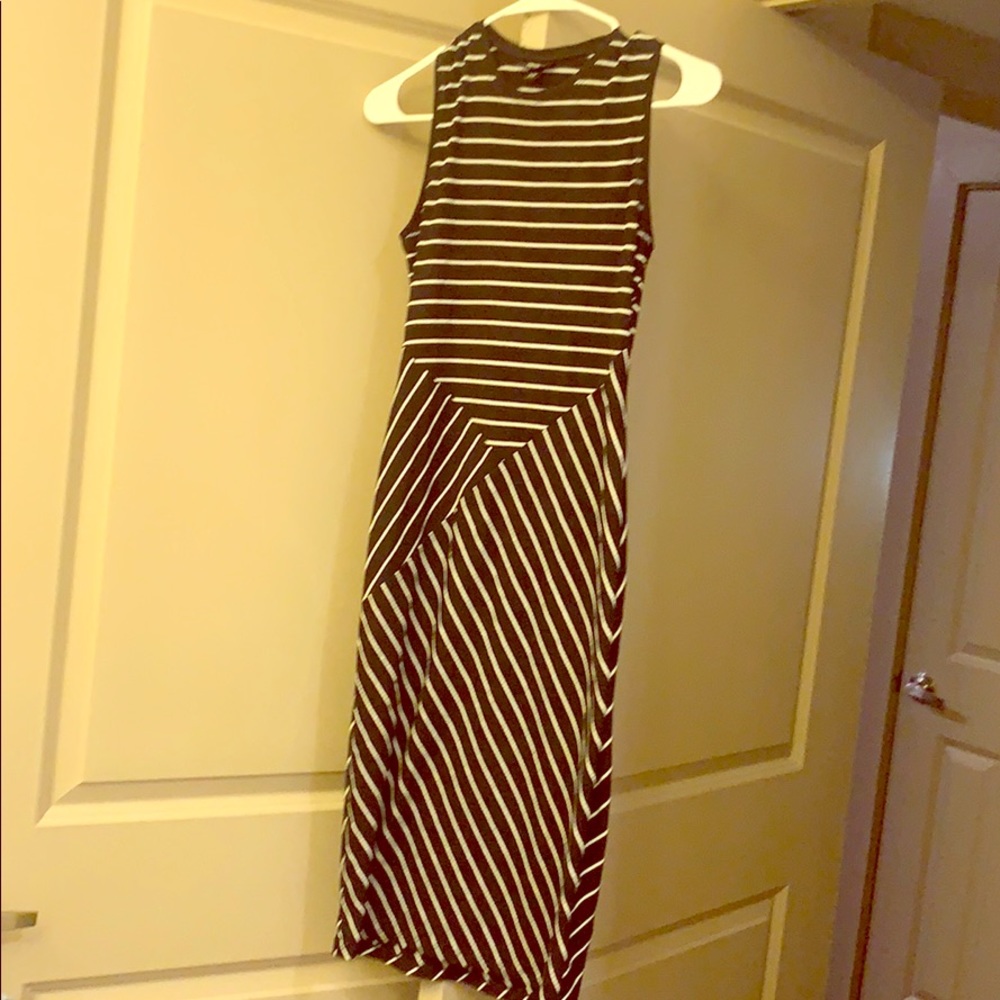 Black Dress White Stripes - Knee Length